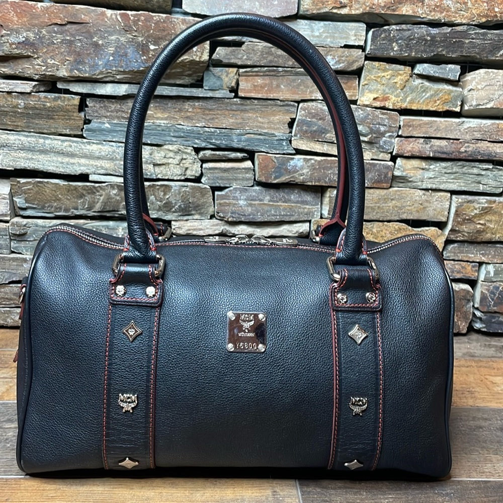MCM Boston Bag In Black & Red Leather With Silver Hardware 🔥